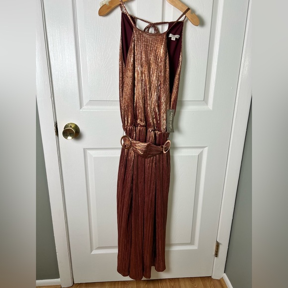 New York & Company Rose Gold Halter Midi Dress M - Picture 2 of 10